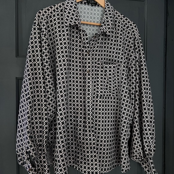 Ladies In The Style Geometric Print Ballon Long Sleeve Blouse Shirt Size 18 - Picture 9 of 10